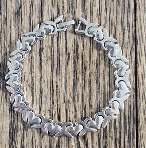 Unique Vintage Sterling Silver Heart Link Bracelet